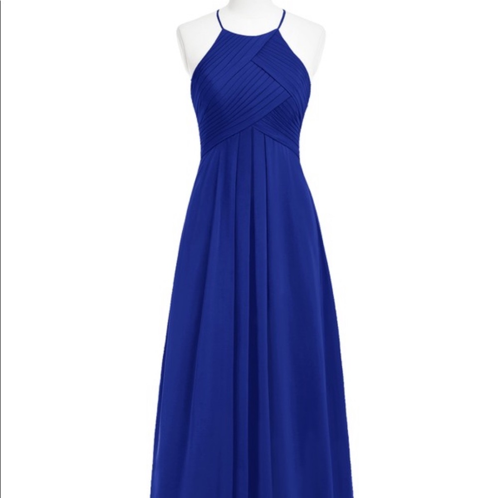 Royal blue high neck bridesmaid dress